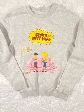 Source Unknown Gray Beavis and Butt-Head Graphic Sweatshirt